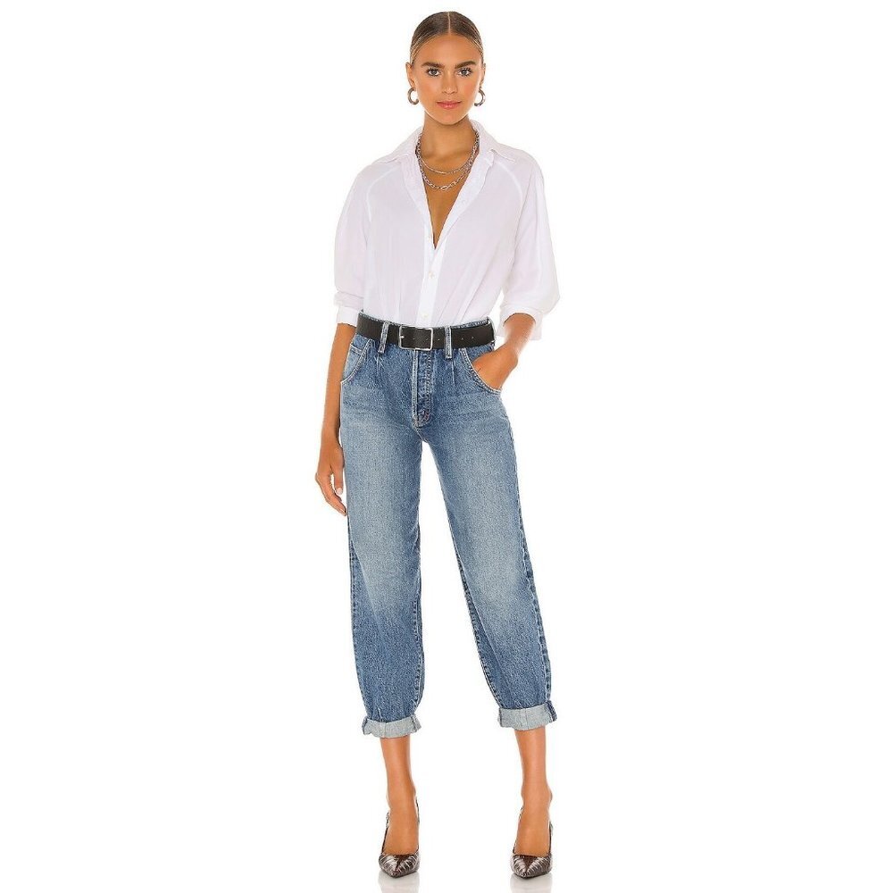 MOTHER Straight Leg Jeans in Medium Blue